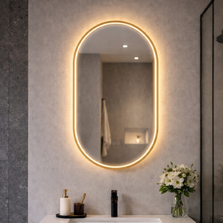 Ogledalo LED Fisher ML-24132A 32W zlatno ovalno